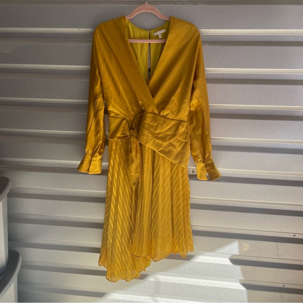 Anthropologie Harlyn Pleated Mustard Dress